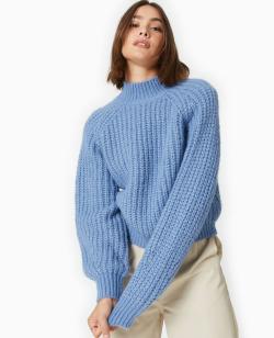 Pull col montant grosses mailles Femme - Couleur bleu - Taille S - Pull et Gilet Femme - PIMKIE