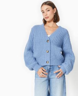 Gilet grosses mailles Femme - Couleur bleu - Taille L - Pull et Gilet Femme - PIMKIE