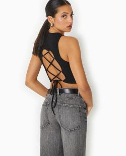 Top débardeur en maille lurex avec dos ouvert Femme - Couleur noir - Taille XS - T-shirt et Top Femme - PIMKIE