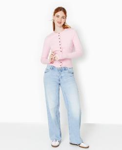 Gilet en maille fine avec taille bord-côtes Femme - Couleur rose - Taille XS - Pull et Gilet Femme - PIMKIE