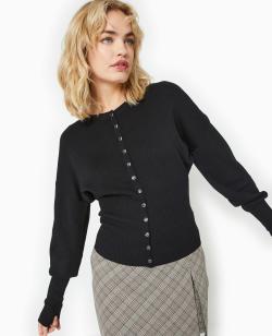 Gilet boutonné maille fine avec grands bord-côtes Femme - Couleur noir - Taille L - Pull et Gilet Femme - PIMKIE