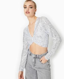 Top court avec sequins Femme - Couleur gris - Taille S - Femme - PIMKIE