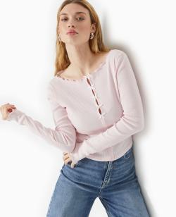 Top manches longues avec nœuds Femme - Couleur rose - Taille L - T-shirt et Top Femme - PIMKIE
