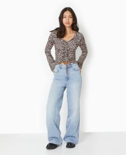 Top manches longues avec liens coulissés Femme - Couleur marron - Taille M - T-shirt et Top Femme - PIMKIE