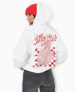 Sweat oversize à capuche avec print dos Femme - Couleur blanc - Taille XS - Sweat Femme - PIMKIE