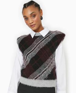 Pull sans manches avec épaulettes motif carreaux Femme - Couleur rouge - Taille L - Pull et Gilet Femme - PIMKIE