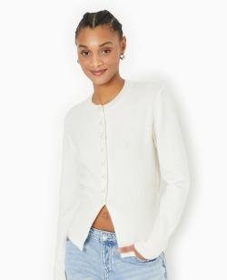 Gilet cintré avec boutons perles Femme - Couleur blanc - Taille S - Pull et Gilet Femme - PIMKIE