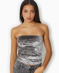 Top bustier en velours Femme - Couleur gris - Taille L - T-shirt et Top Femme - PIMKIE