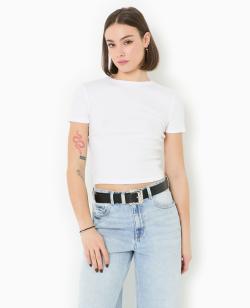T-shirt court en maille côtelée Femme - Couleur blanc - Taille XL - T-shirt et Top Femme - PIMKIE