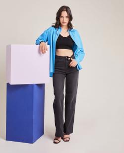 Chemise oversize manches longues Femme - Couleur bleu - Taille M - Blouse et Chemise Femme - PIMKIE