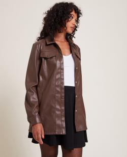 Chemise longue en simili Femme - Couleur marron - Taille M - Blouse et Chemise Femme - PIMKIE