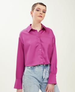 Chemise courte en tissu satiné Femme - Couleur rose - Taille S - Blouse et Chemise Femme - PIMKIE