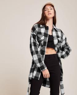 Surchemise avec ceinture à nouer Femme - Couleur noir - Taille S - Chemise et Blouse Femme - PIMKIE