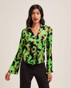 Chemisier avec liens coulissants Femme - Couleur vert - Taille XS - Blouse et Chemise Femme - PIMKIE