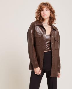 Surchemise effet croco Femme - Couleur marron - Taille M - Veste et Blazer Femme - PIMKIE