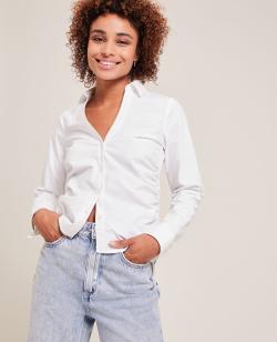 Chemise cintrée col V Femme - Couleur blanc - Taille 36 - Blouse et Chemise Femme - PIMKIE