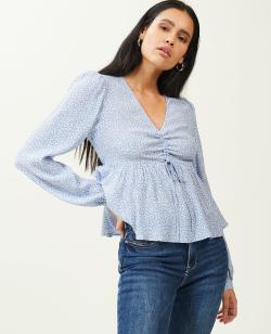 Blouse encolure V base volantée Femme - Couleur bleu - Taille S - Blouse et Chemise Femme - PIMKIE