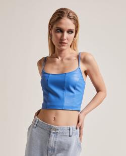 Top court effet bustier en simili Femme - Couleur bleu - Taille 34 - T-shirt et Top Femme - PIMKIE