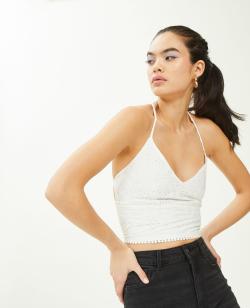 Top dos-nu broderie anglaise Femme - Couleur blanc - Taille L - T-shirt et Top Femme - PIMKIE