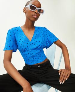 Blouse courte manches papillon Femme - Couleur bleu - Taille L - Blouse et Chemise Femme - PIMKIE