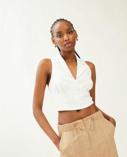 Top façon gilet de barman Femme - Couleur blanc - Taille M - Blouse et Chemise Femme - PIMKIE