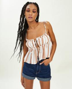 Top court à rayures avec volants Femme - Couleur blanc - Taille M - Femme - PIMKIE