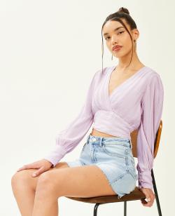 Top effet drapé à manches longues Femme - Couleur violet - Taille 40 - Blouse et Chemise Femme - PIMKIE
