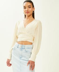 Top effet drapé à manches longues Femme - Couleur marron - Taille 38 - Blouse et Chemise Femme - PIMKIE