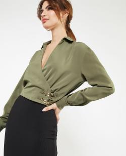 Blouse courte effet cache-cœur Femme - Couleur vert - Taille M - Blouse et Chemise Femme - PIMKIE