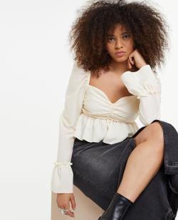 Blouse courte avec volants Femme - Couleur blanc - Taille 42 - Blouse et Chemise Femme - PIMKIE