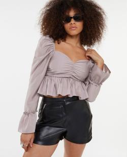 Blouse courte avec volants Femme - Couleur violet - Taille 42 - Blouse et Chemise Femme - PIMKIE