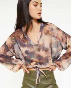 Blouse ample et transparente col V Femme - Couleur orange - Taille XL - Blouse et Chemise Femme - PIMKIE