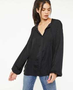 Blouse oversize avec liens à nouer Femme - Couleur noir - Taille XS - Blouse et Chemise Femme - PIMKIE
