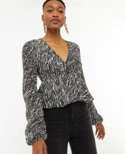 Blouse cache-cœur en tissu fluide Femme - Couleur noir - Taille L - Femme - PIMKIE