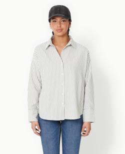 Chemise oversize rayée avec col ouvert Femme - Couleur gris - Taille M - Chemise et Blouse Femme - PIMKIE