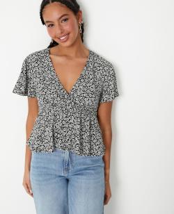 Top cache-cœur avec manches papillons Femme - Couleur noir - Taille XL - Blouse et Chemise Femme - PIMKIE