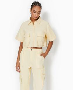 Chemise cropped avec poches plaquées Femme - Couleur marron - Taille S - Chemise et Blouse Femme - PIMKIE