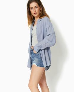 Chemise oversize unie Femme - Couleur bleu - Taille L - Chemise et Blouse Femme - PIMKIE