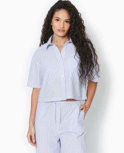 Chemise cropped rayée façon pyjama d'homme Femme - Couleur bleu - Taille L - Chemise et Blouse Femme - PIMKIE