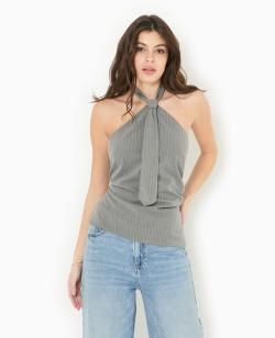 Top dos-nu avec cravate Femme - Couleur gris - Taille 34 - Chemise et Blouse Femme - PIMKIE