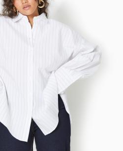 Chemise oversize ouverture dos motif rayures Femme - Couleur blanc - Taille S - Chemise et Blouse Femme - PIMKIE