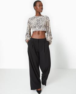 Blouse courte avec découpe dos motif léopard Femme - Couleur marron - Taille 38 - Chemise et Blouse Femme - PIMKIE