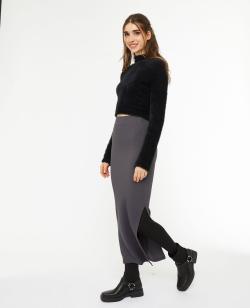 Jupe tube longue en maille côtelée Femme - Couleur gris - Taille XS - Jupe Femme - PIMKIE