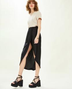 Jupe longue drapée effet porte-feuille Femme - Couleur noir - Taille S - Jupe Femme - PIMKIE