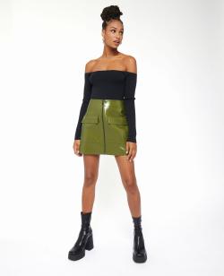 Jupe courte zippée en vinyle Femme - Couleur vert - Taille 32 - Jupe Femme - PIMKIE