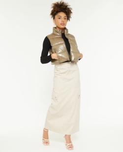 Jupe longue en toile avec surpiqûres Femme - Couleur marron - Taille 40 - Jupe Femme - PIMKIE
