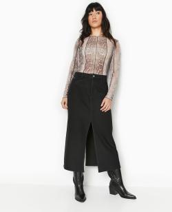 Jupe longue en jean avec fentes Femme - Couleur noir - Taille 42 - Jupe Femme - PIMKIE