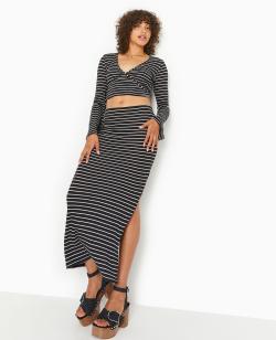 Jupe tube longue en maille rayée Femme - Couleur noir - Taille S - Jupe Femme - PIMKIE