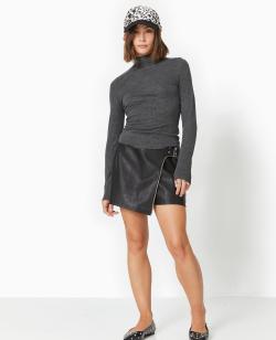 Mini jupe-short en simili cuir effet vieilli Femme - Couleur noir - Taille 34 - Jupe Femme - PIMKIE