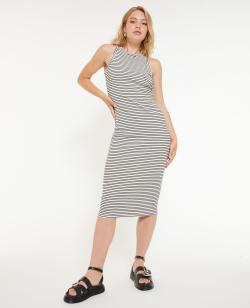 Robe débardeur maille côtelée rayée Femme - Couleur blanc - Taille L - Robe Femme - PIMKIE